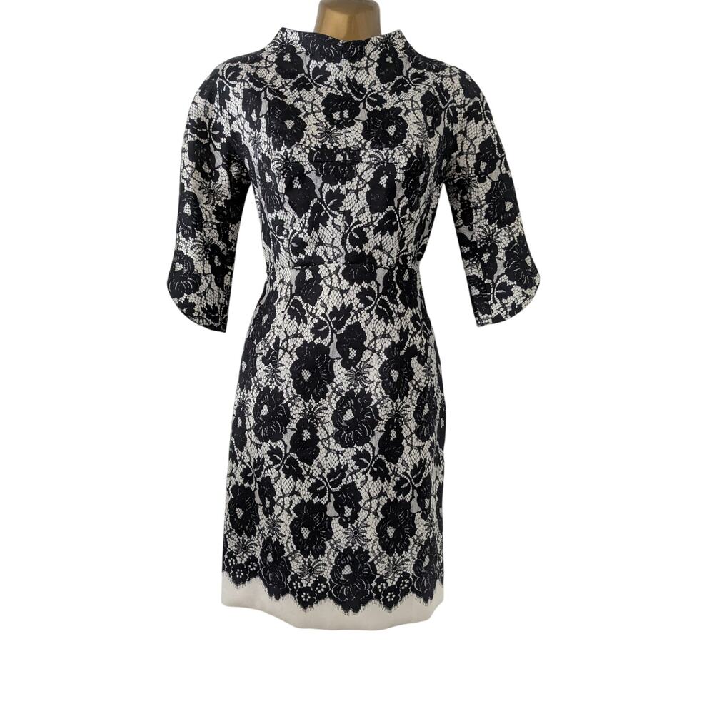 MILLY of New York Sz 2 Black & White Faux Lace Dress EUC